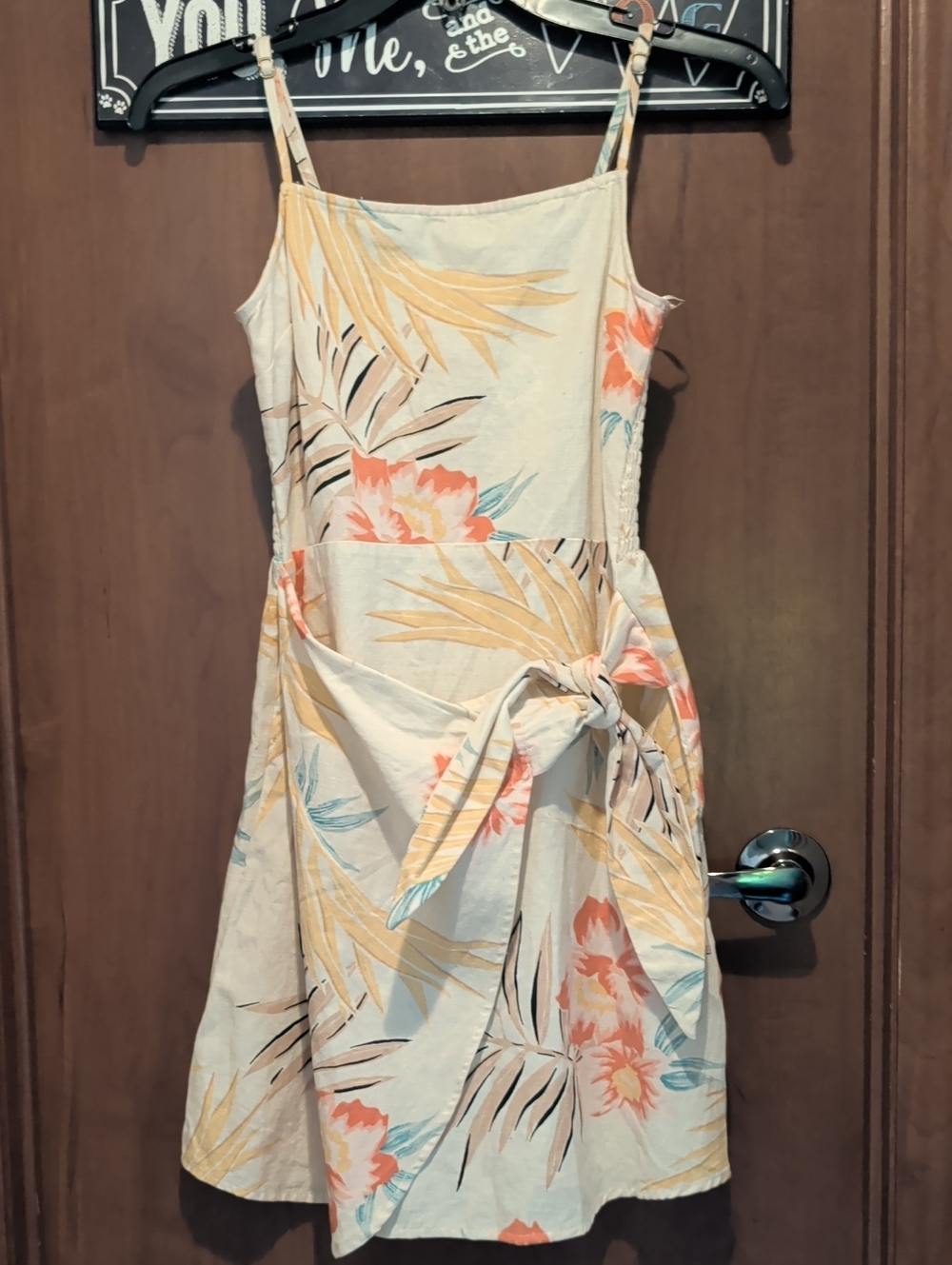 Billabong Cream Floral Mini Dress with Peach and Teal Accents